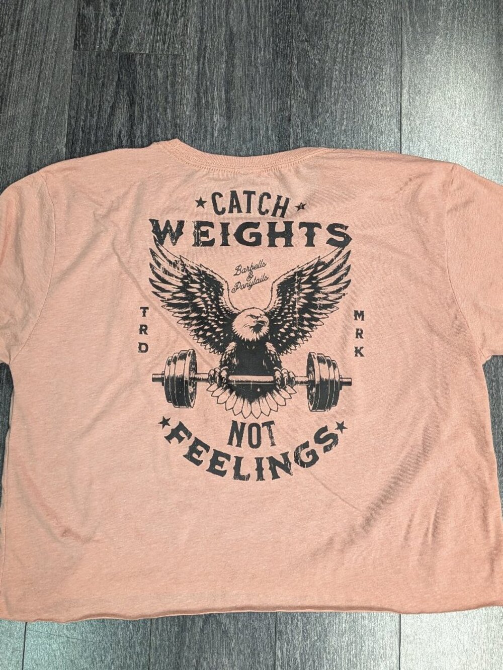 Barbells And Ponytails "Catch Weights" Crop S/S T-Shirt TEE Sz XL NEW